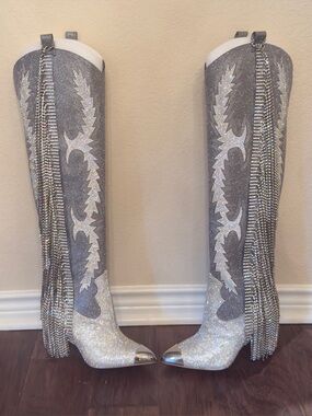GIANNI BINI Katyanna Over The Knee Boots Embellished With Rhinestones.